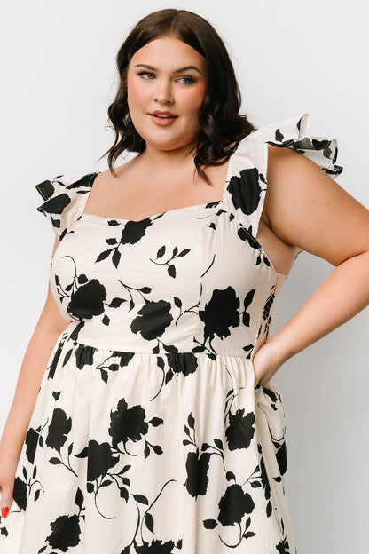 Bridget Midi Dress | Ivory + Black Floral