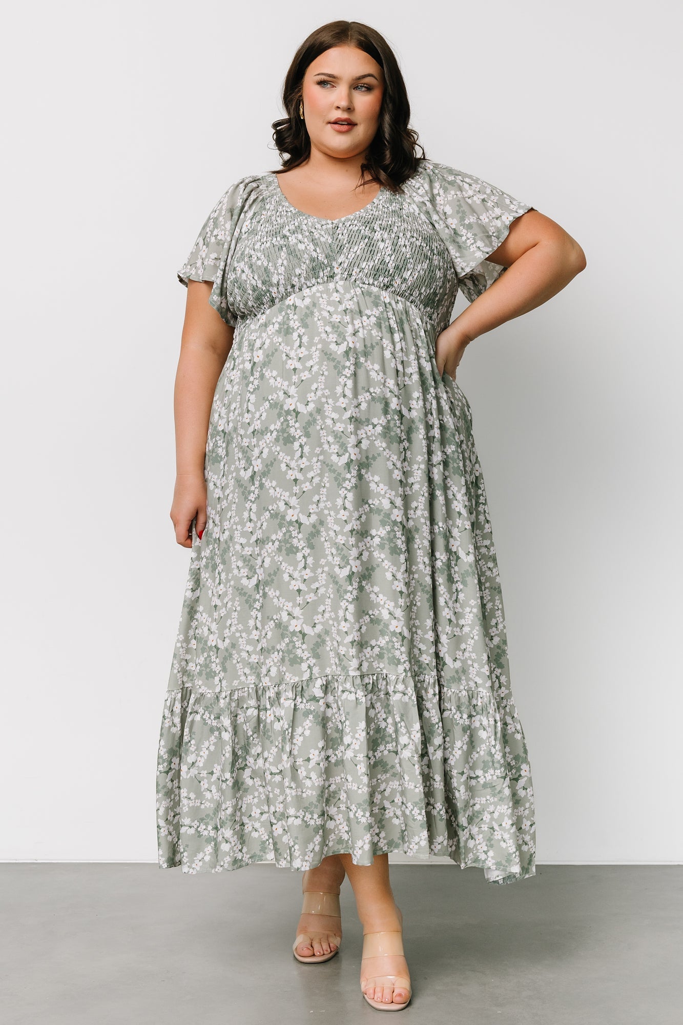 Joanie Smocked Dress | Sage + Off White Floral