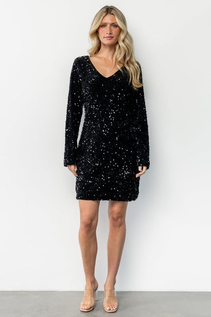 Mira Sequin Short Dress | Black