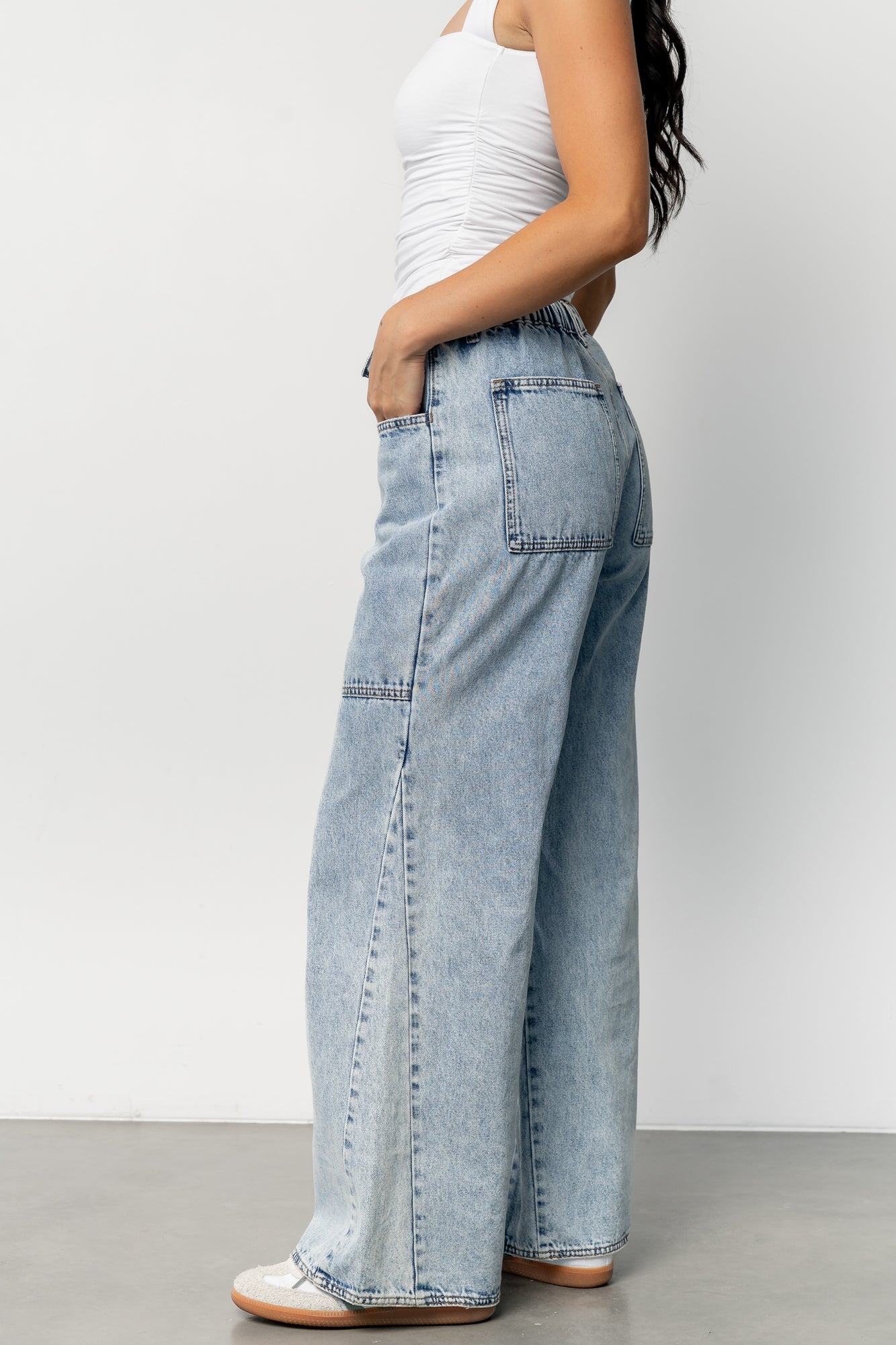 Skyler Drawstring Wide Leg Jeans | Light Wash