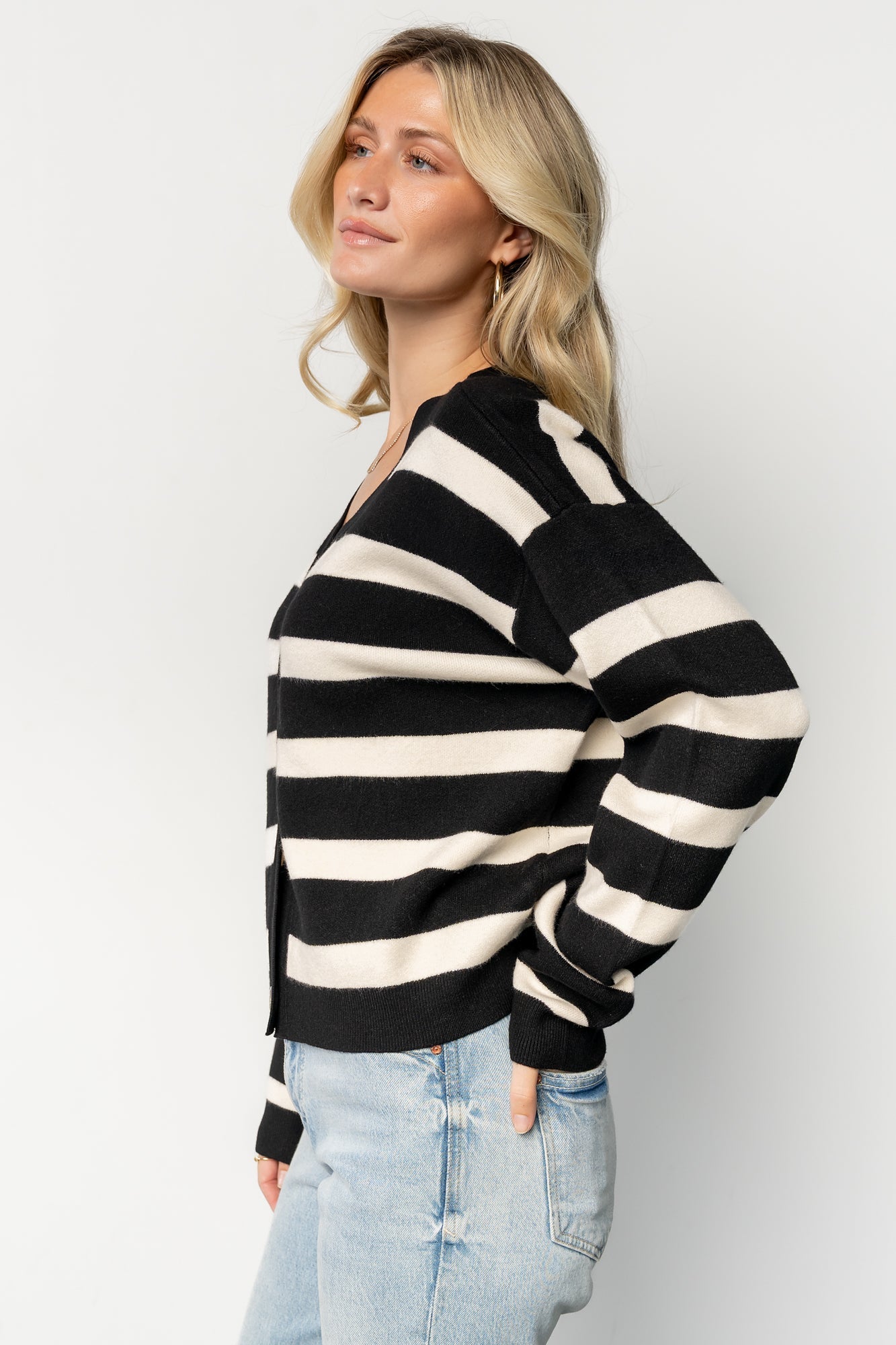 Jaden Striped Cardigan | Black + Ivory
