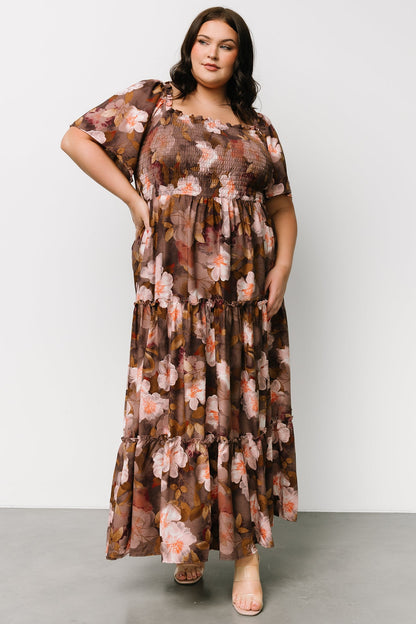 Southampton Smocked Maxi Dress | Brown Floral