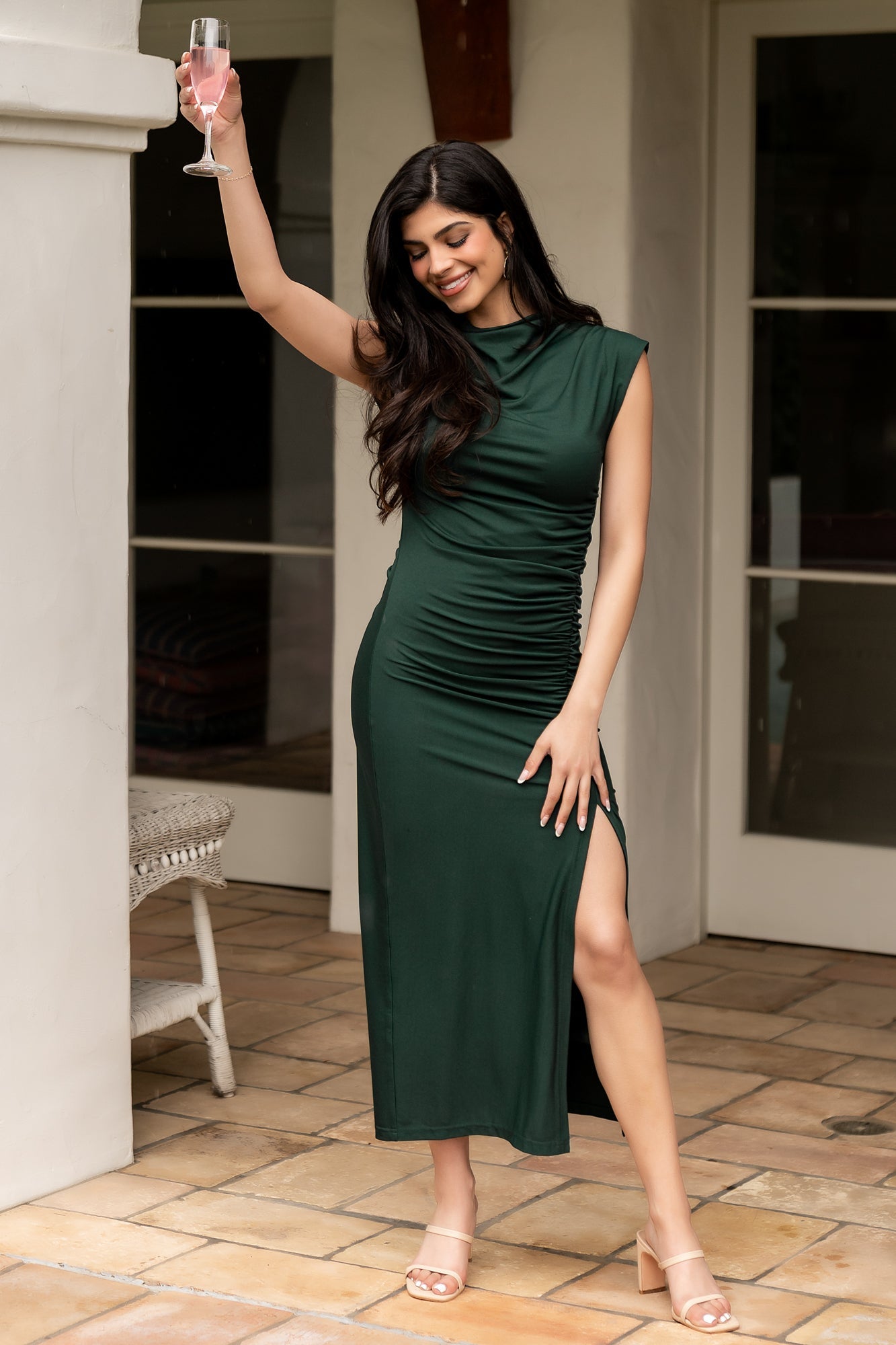 Sasha Ruched Maxi Dress | Green