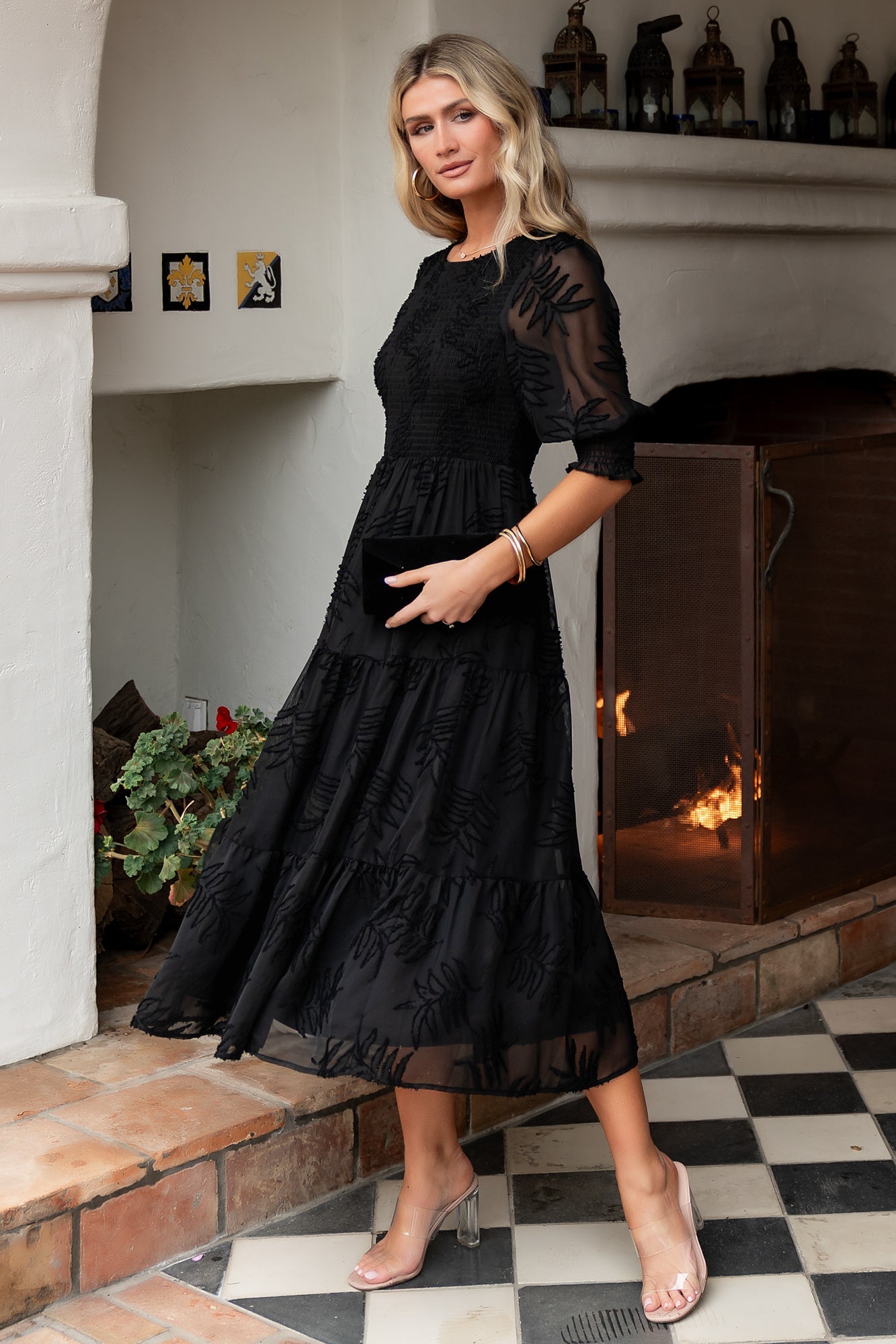 Nellie Smocked Midi Dress | Black