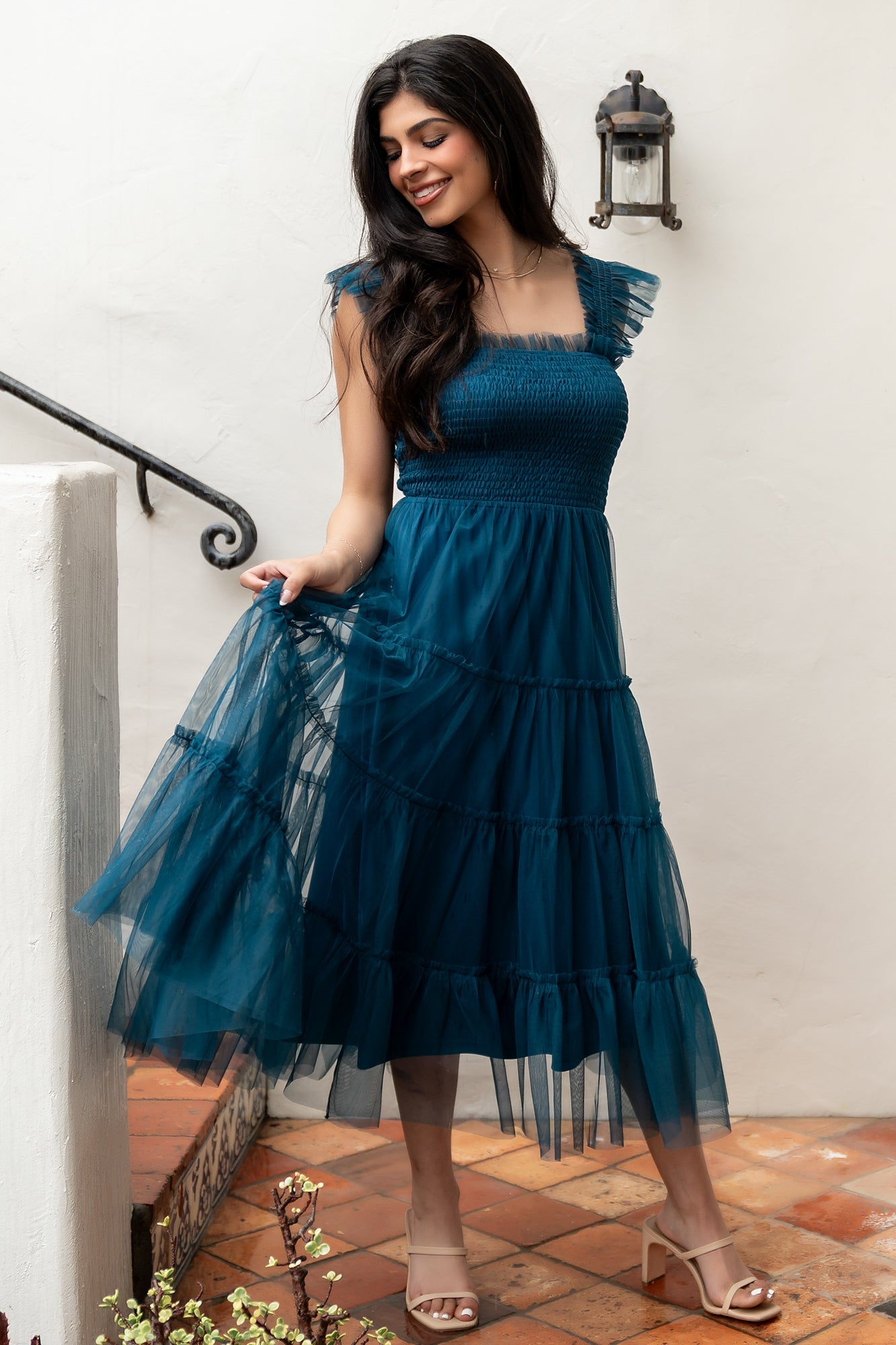 Emma Smocked Tulle Dress | Teal