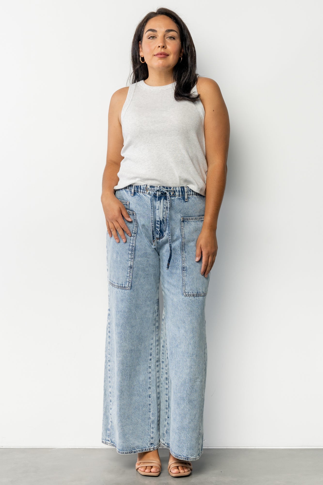 Skyler Drawstring Wide Leg Jeans | Light Wash