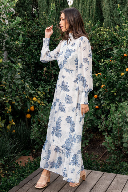 Luciana Maxi Dress | Off White + Blue