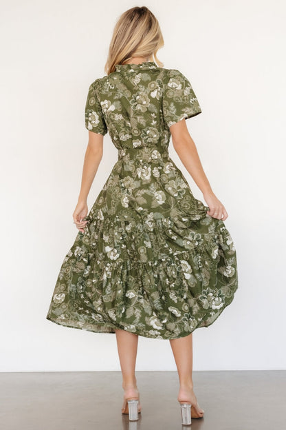 Adara Midi Dress | Olive Floral