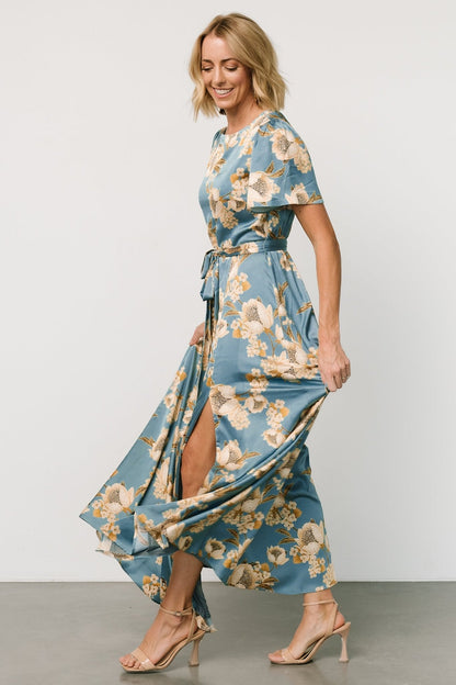 Agnes Satin Maxi Dress | Blue + Gold