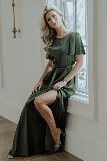 Agnes Satin Maxi Dress | Juniper Green
