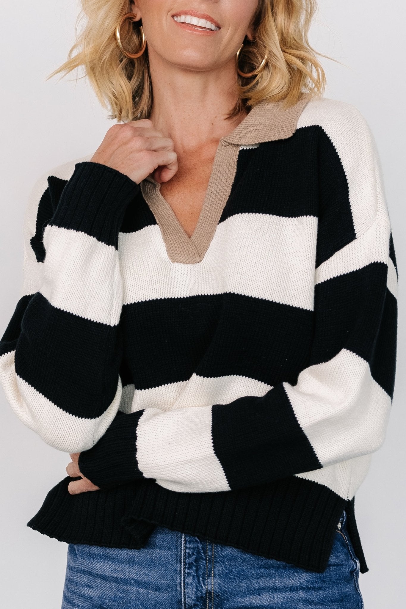 Alec Striped Sweater | Black + Ivory