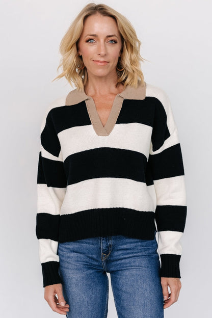 Alec Striped Sweater | Black + Ivory