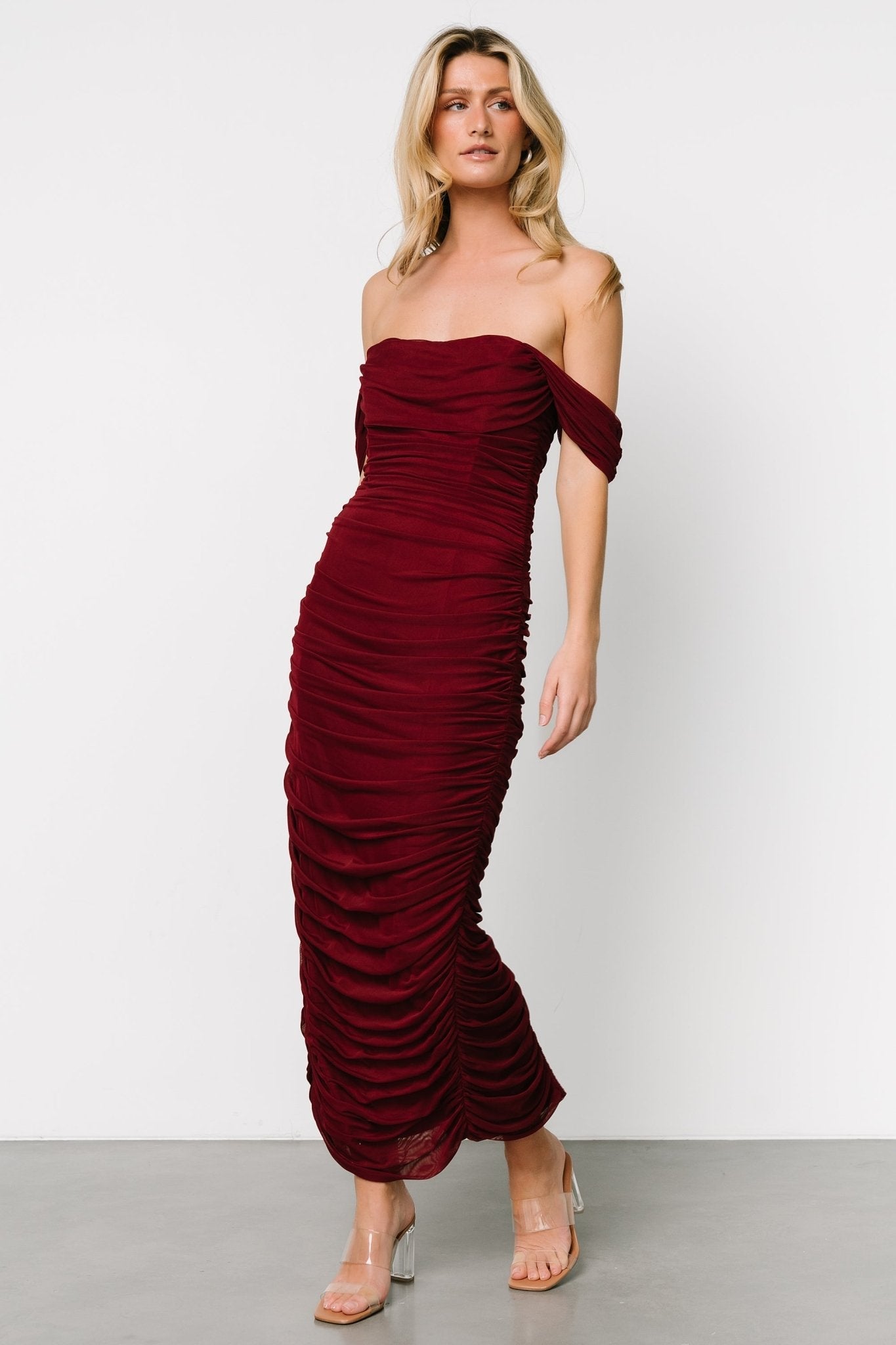 Alessandra Mesh Midi Dress | Burgundy