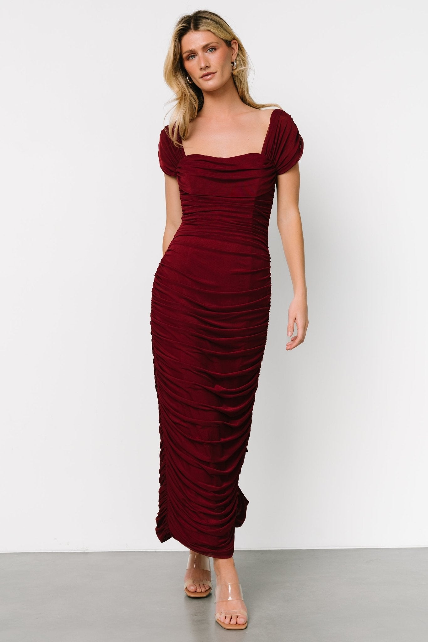 Alessandra Mesh Midi Dress | Burgundy