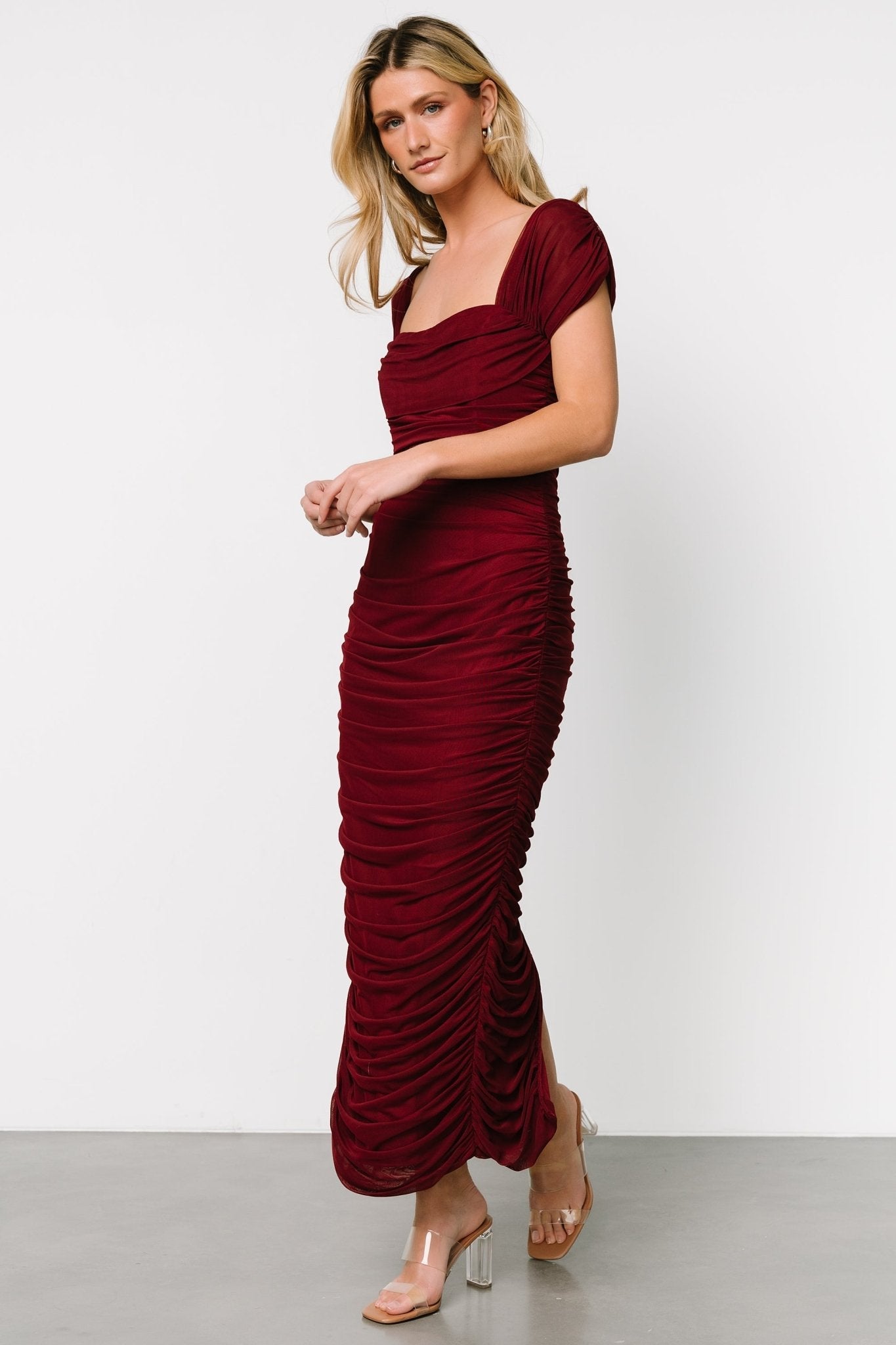 Alessandra Mesh Midi Dress | Burgundy