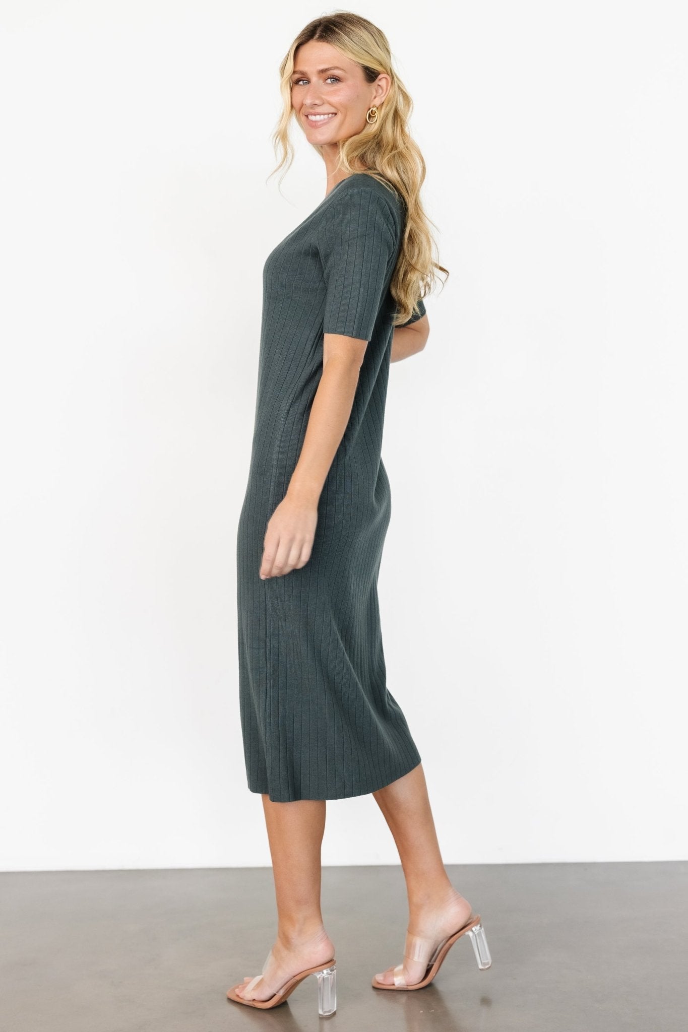 Alicia Ribbed Midi Dress | Dusty Jade
