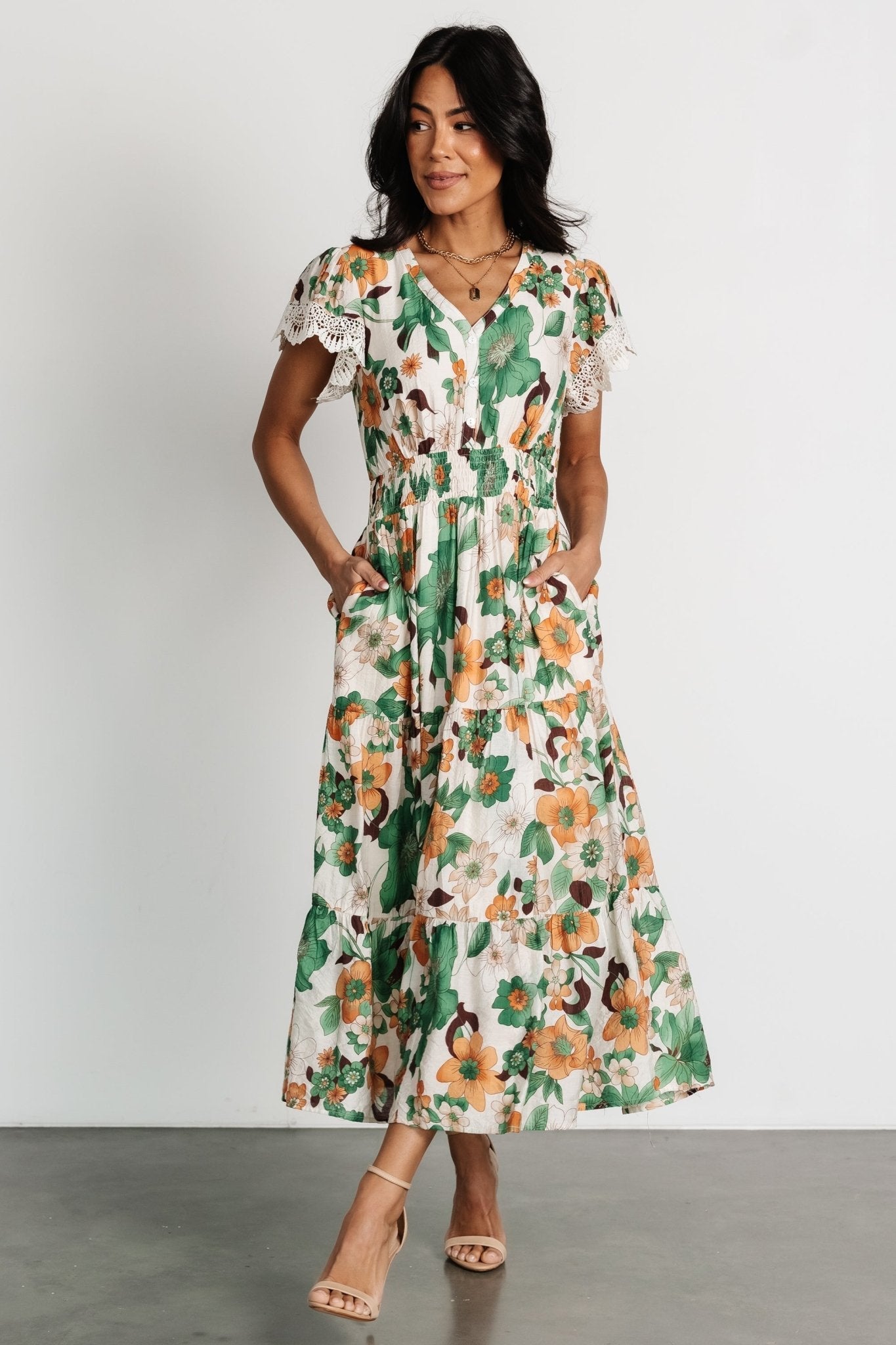 Aliyah Midi Dress | Green Floral