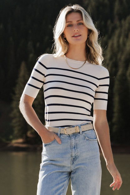 Alyson Knit Top | Ivory + Navy
