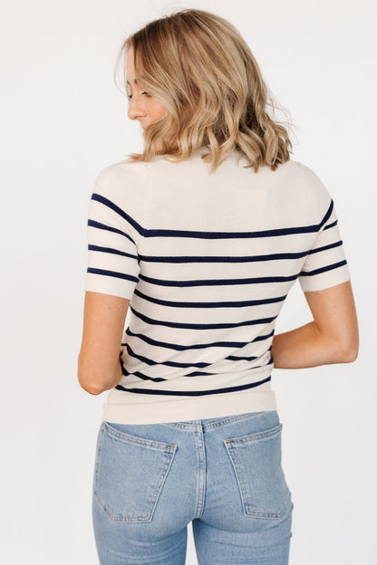 Alyson Knit Top | Ivory + Navy