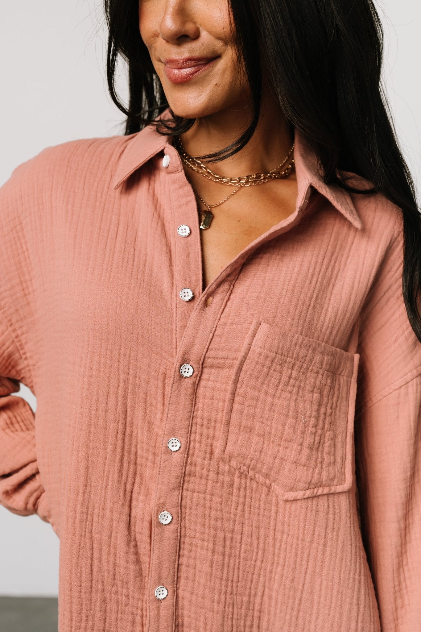 Andres Button Shirt Dress | Dusty Rose