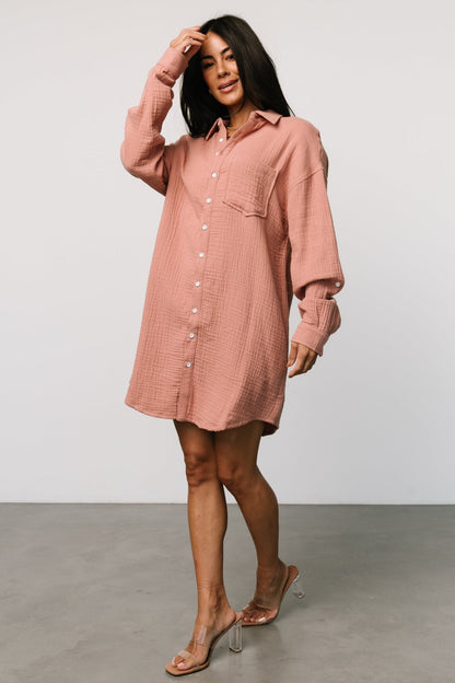 Andres Button Shirt Dress | Dusty Rose