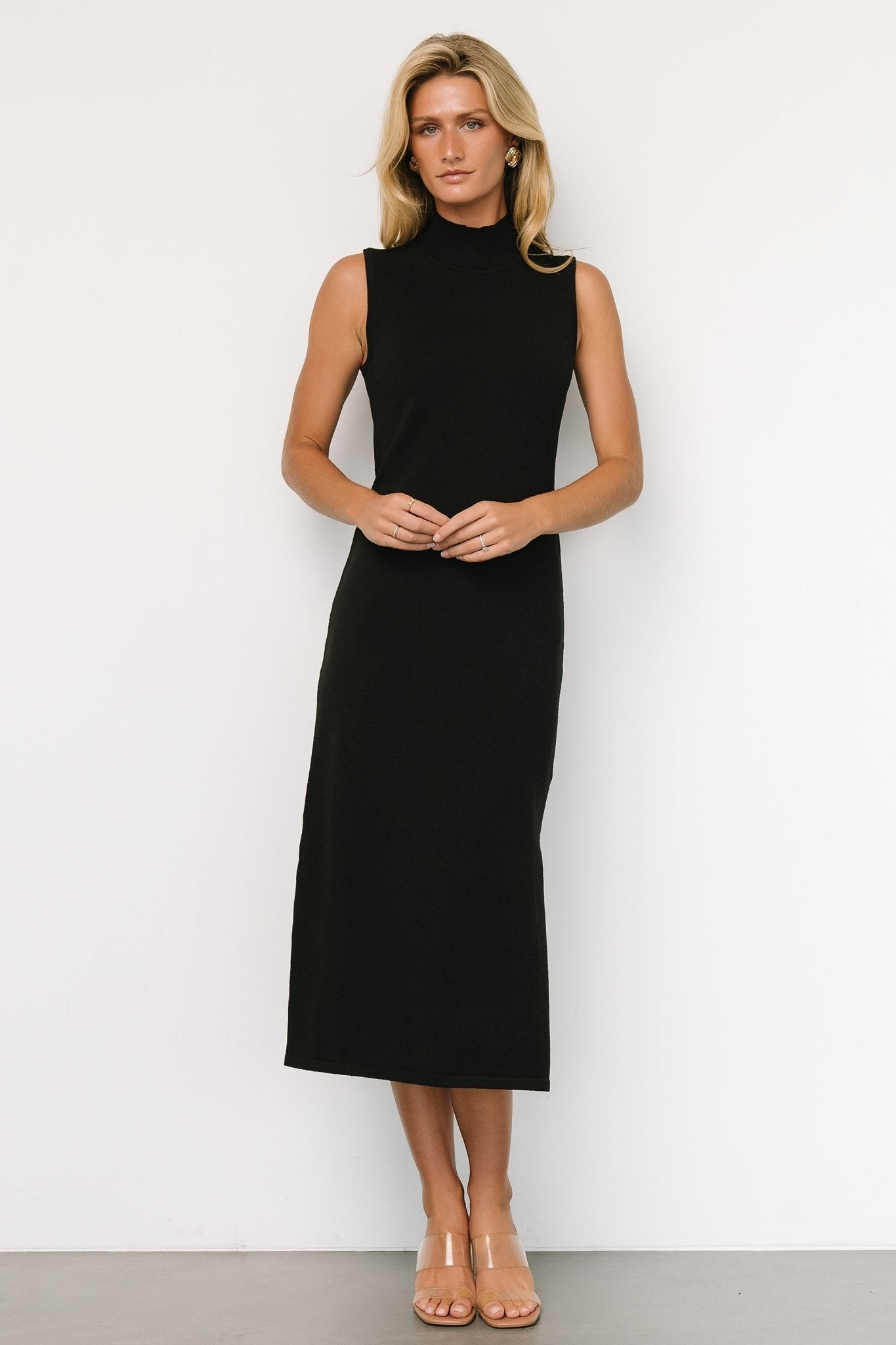 Angelina Mock Neck Tank Dress | Black