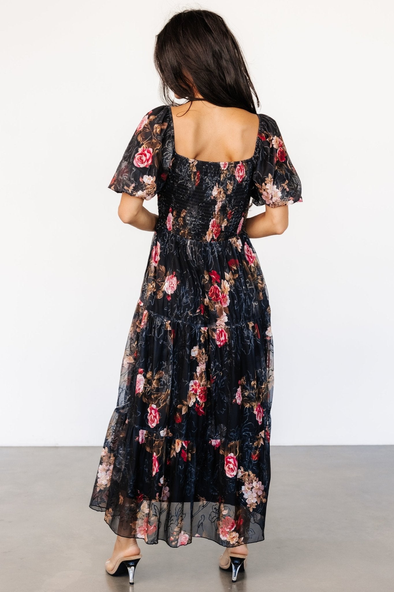 Annabeth Midi Dress | Black Floral