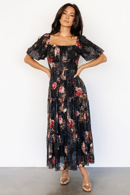 Annabeth Midi Dress | Black Floral