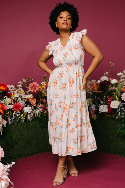 Arla Smocked Maxi Dress | Cream Floral