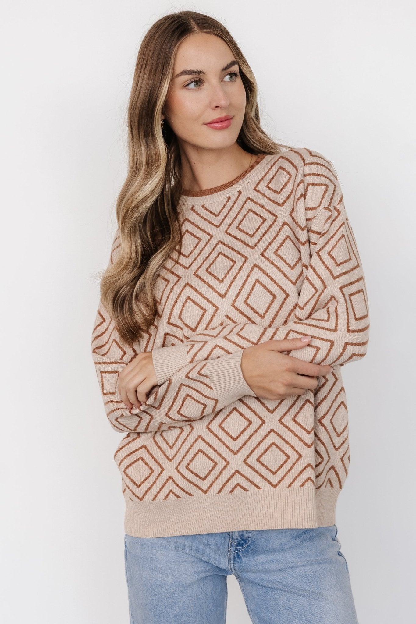Asther Diamond Sweater | Oatmeal + Camel
