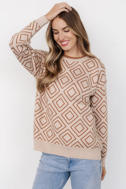 Asther Diamond Sweater | Oatmeal + Camel