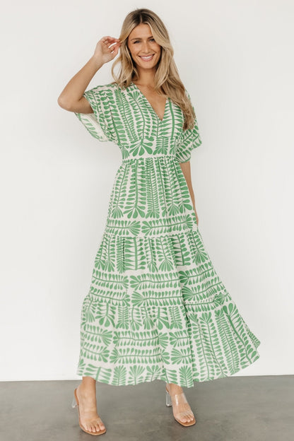 Austin Kimono Dress | Green Print