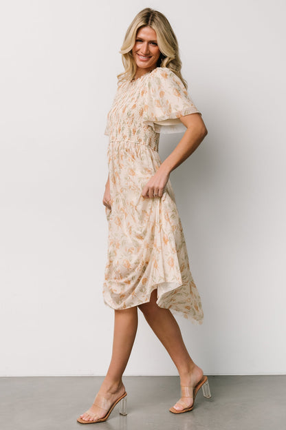 Bailey Smocked Midi Dress | Ivory + Golden Floral