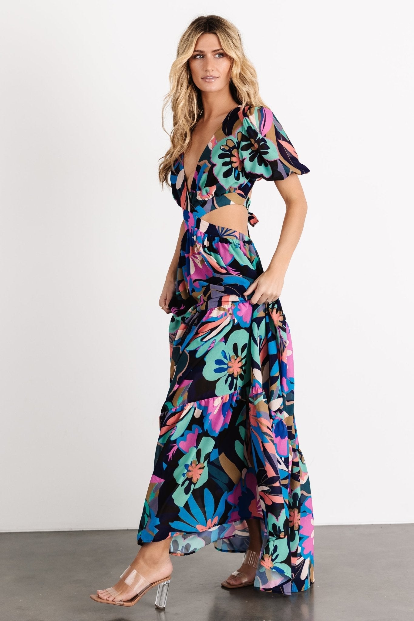 Bastina Open Back Maxi Dress | Black Print