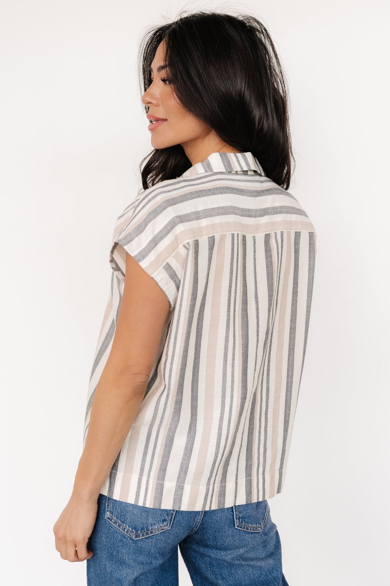 Beckett Button Top | Natural Multi Stripe