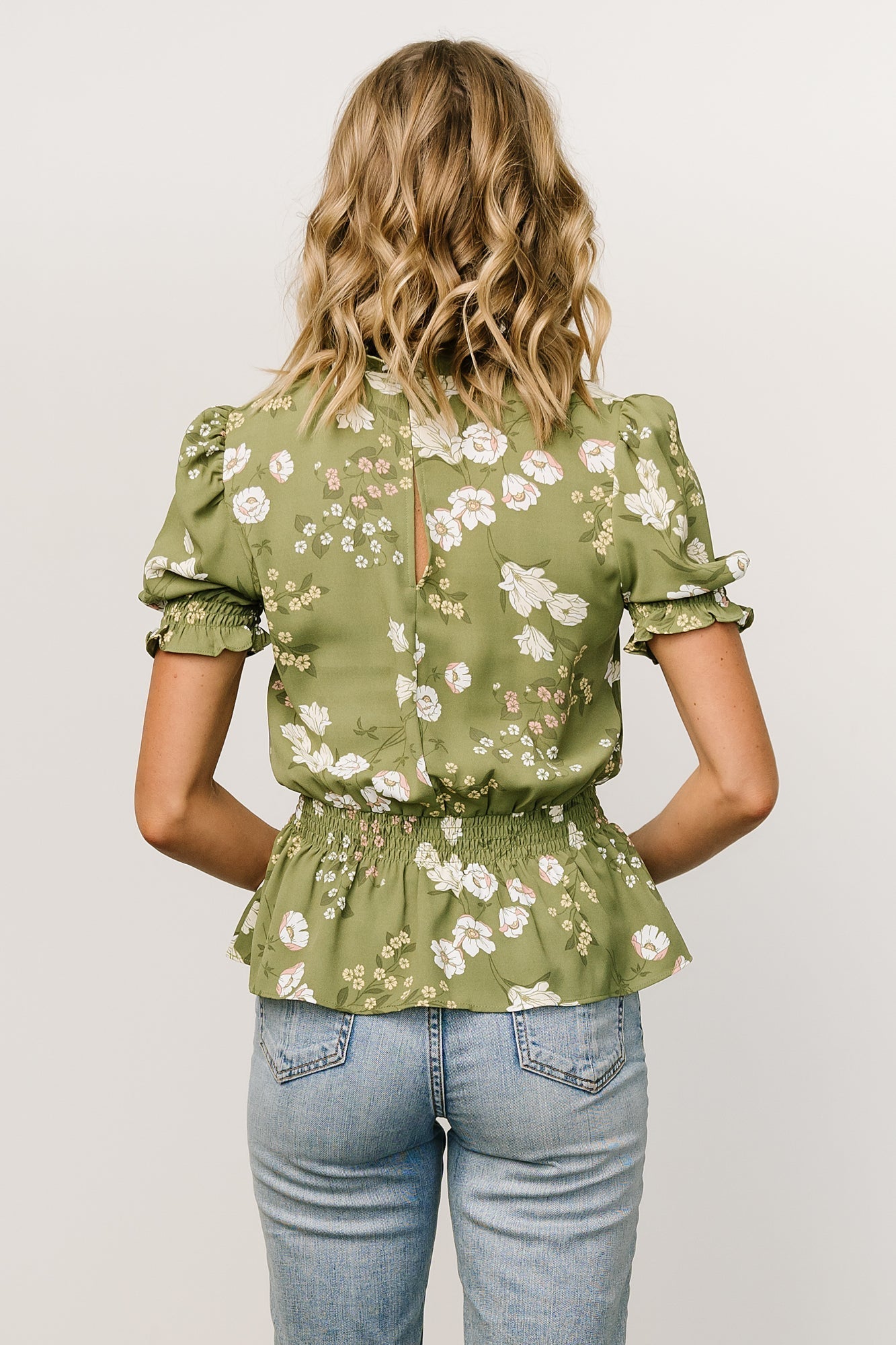 Beth Peplum Top | Olive Floral