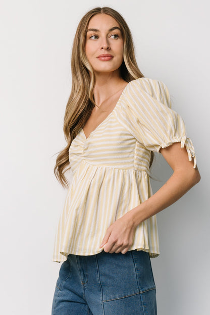 Betsy Peplum Top | Yellow + White Stripe