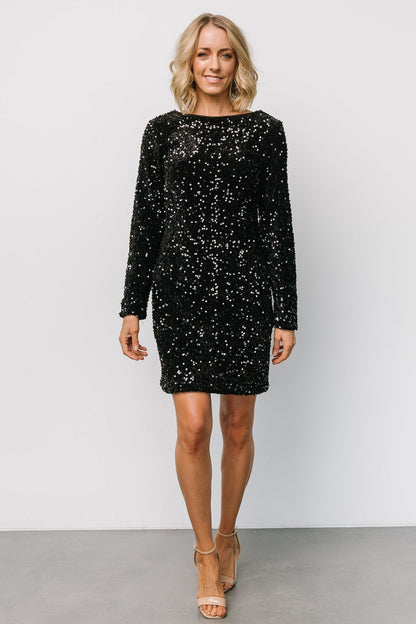 Betty Sequin Short Dress | Black