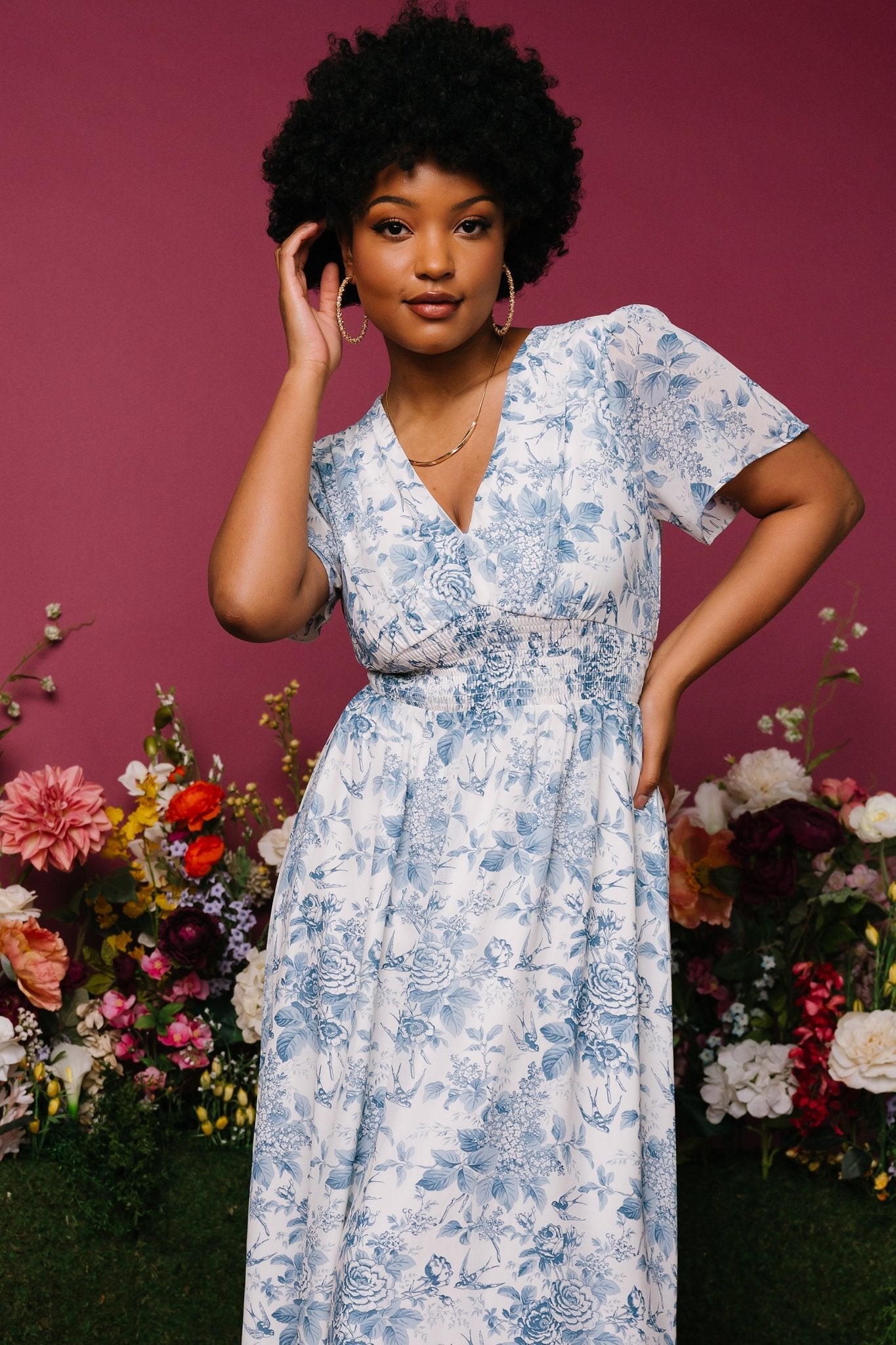 Birdie Maxi Dress | Off White + Blue