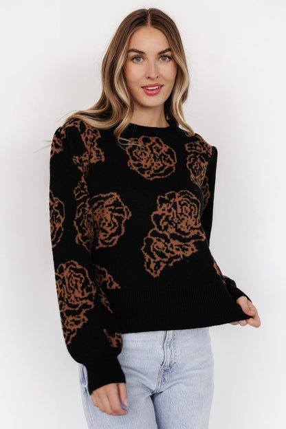 Blake Floral Sweater | Black + Camel