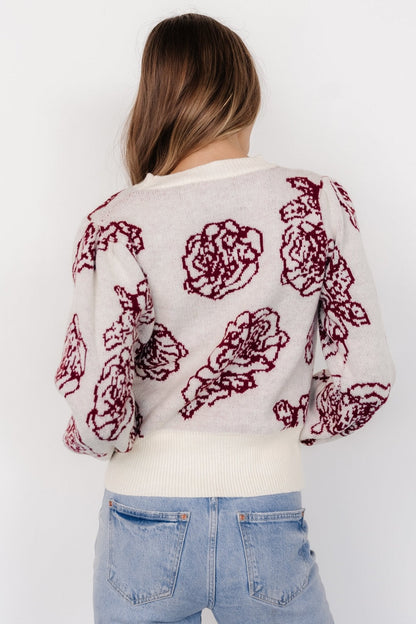 Blake Floral Sweater | Off White + Burgundy