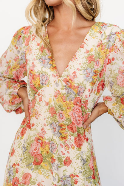Bowman Deep V Maxi Dress | Cream Multi Floral
