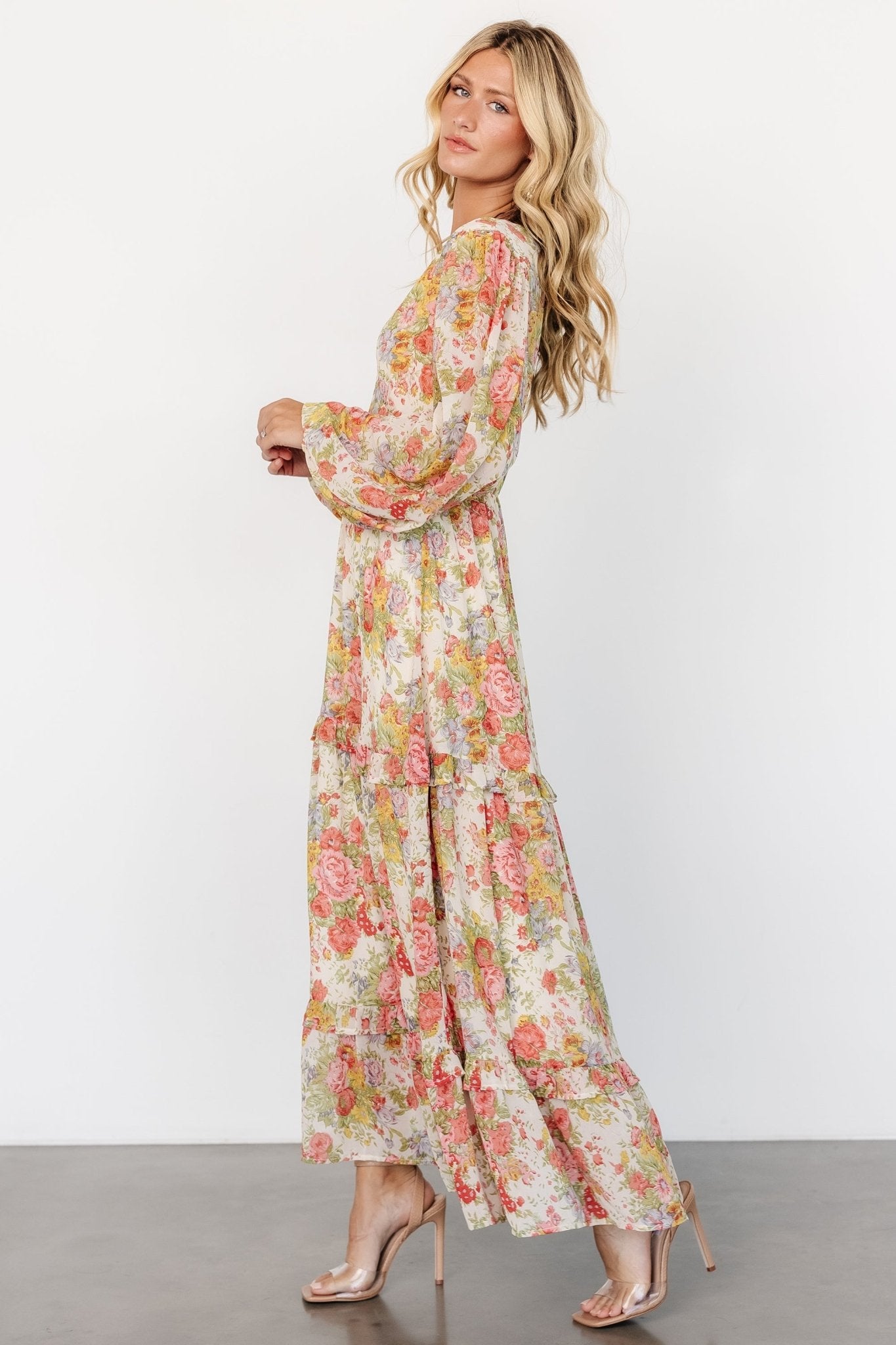 Bowman Deep V Maxi Dress | Cream Multi Floral