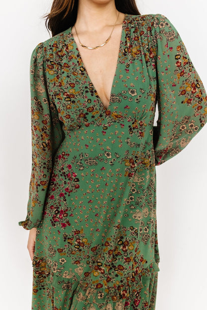 Bowman Deep V Maxi Dress | Green Multi