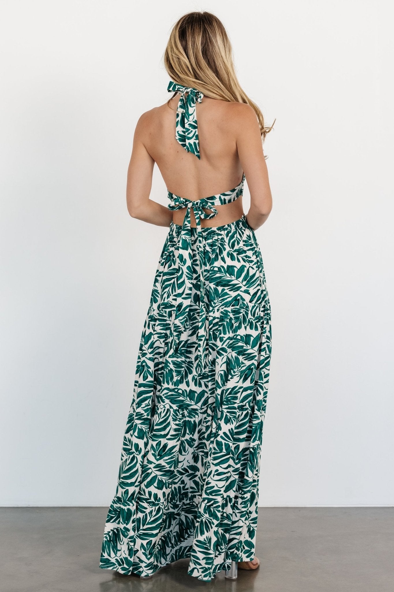 Brett Halter Maxi Dress | Palm Green Print