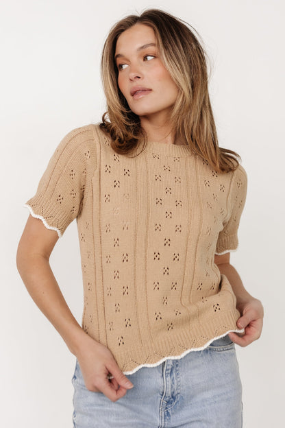 Britt Pointelle Knit Top | Natural + Ivory