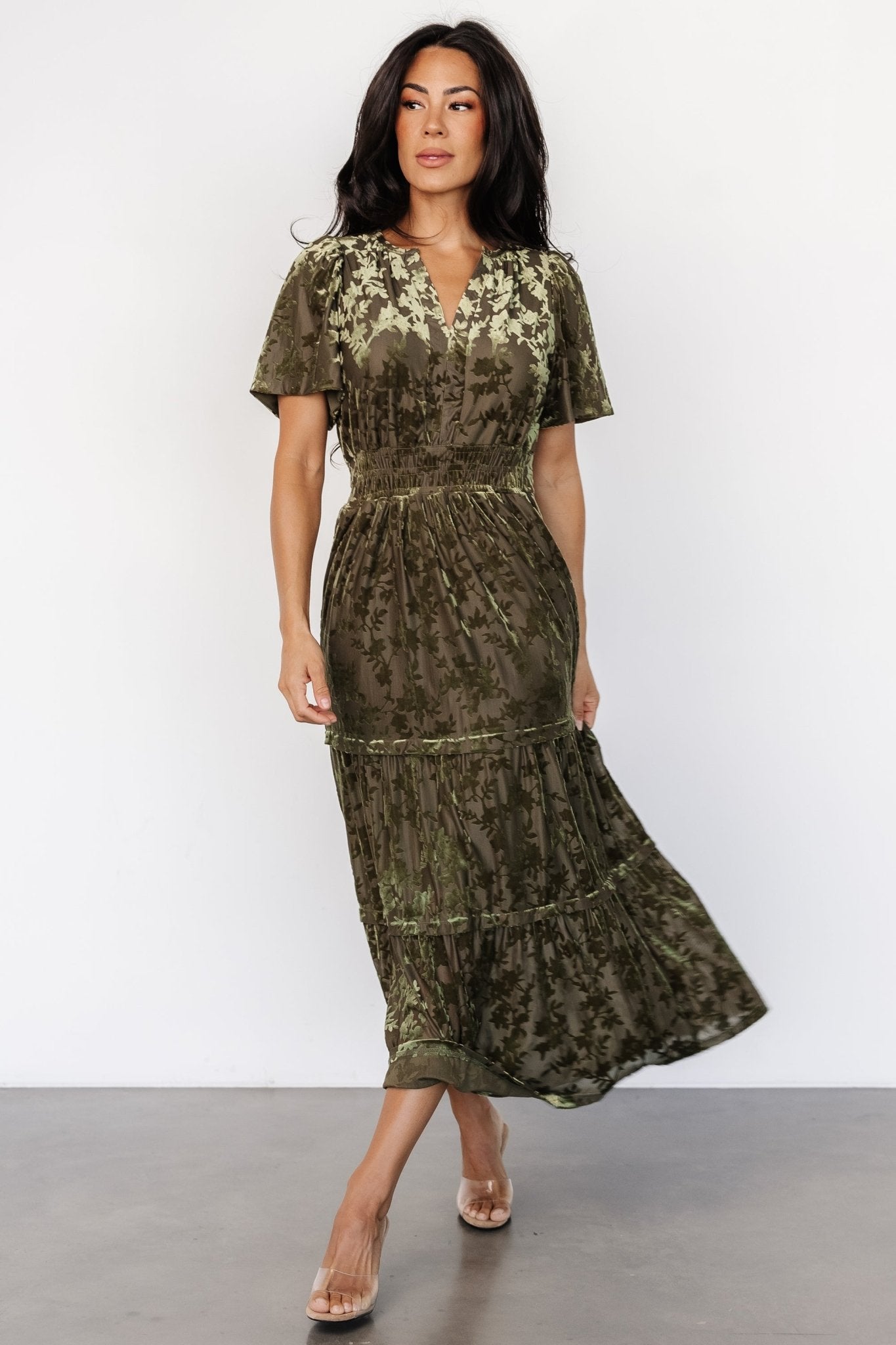Bronwyn Velvet Dress | Olive