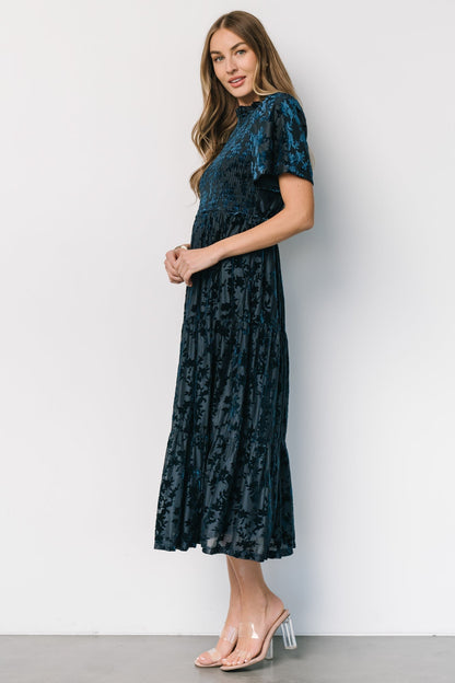 Callen Smocked Velvet Dress | Deep Blue
