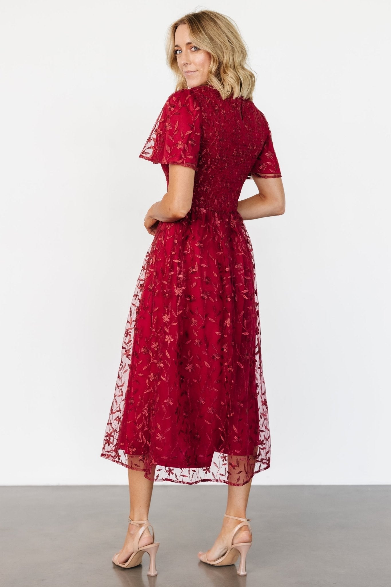 Cara Embroidered Midi Dress | Ruby