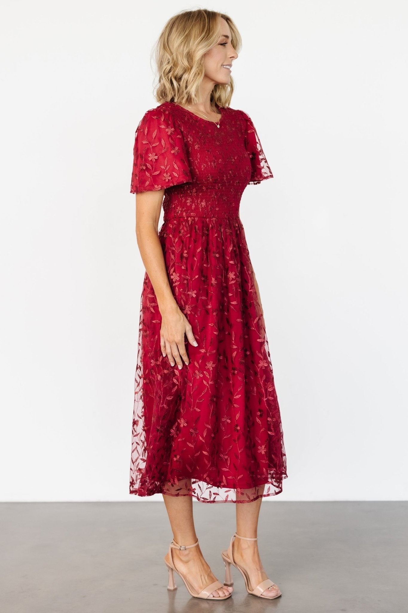 Cara Embroidered Midi Dress | Ruby